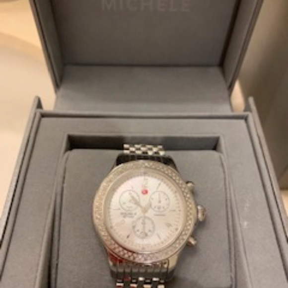 Authentic Michele Jetway Chronograph Diamond Wrist Watch for Women - Picture 4 of 9